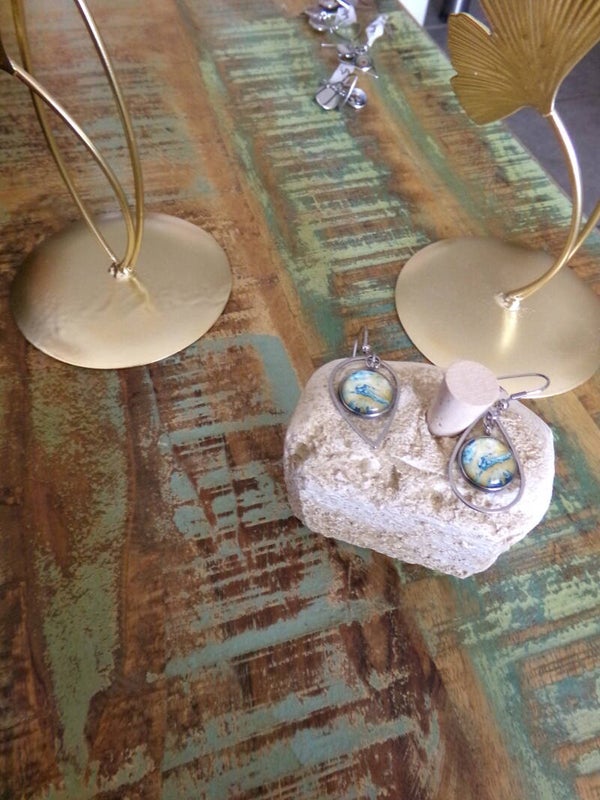 Boucles d'oreilles Abstrait Gouttes Branchées, décalées Fait Main