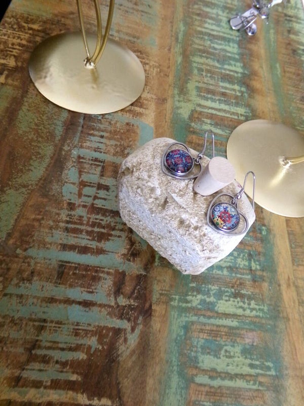 Boucles d'oreilles Coeur Céramique branchées, décalées, Fait Main