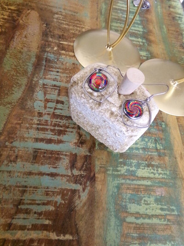Boucles d'oreilles Kaléidoscope Ton rouge branchées, décalées, Fait Main