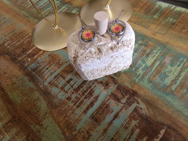 Boucles d'oreilles Gouttes,  Florales, Ton orangé, branchées, décalées, Fait main