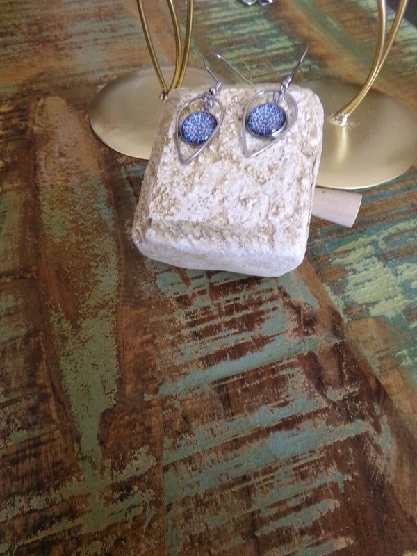 Boucles d'oreilles Gouttes Kaléidoscope Ton bleu, branchées, décalées, Fait Main