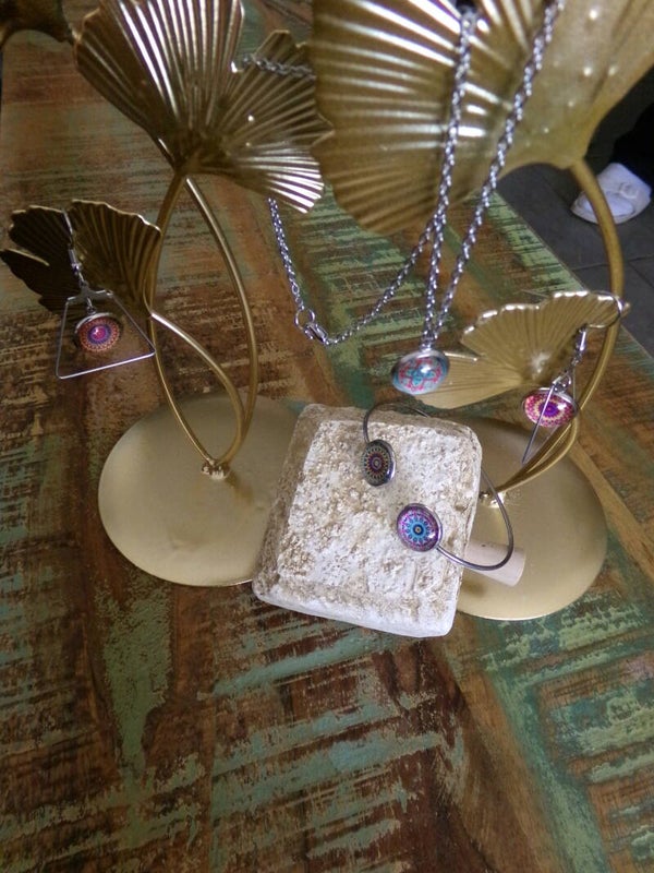 PARURE G Collier, Bracelet, Boucles d'oreilles, branchés, décalés, UNIK Fait main