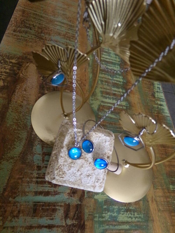 PARURE M Collier, Bracelet, Boucles d'oreilles, branchés, décalés, UNIK Fait main