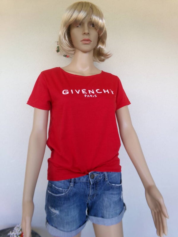 Tee Shirt Rouge GIVENCHY PARIS lettres originales, tee shirt original, Taille M