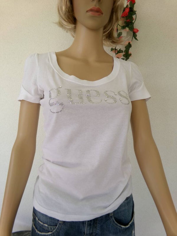 Tee Shirt Blanc GUESS en perle argent Taille 36/38