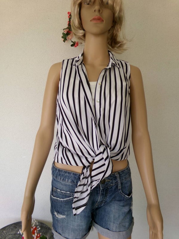 Chemise Tunique Fluide sans manche noir et blanc STRADIVARIUS Taille M