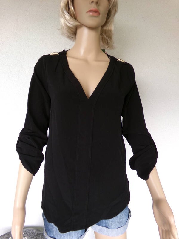 Chemise Col V fluide Noir avec ornements doré ZARA Taille M