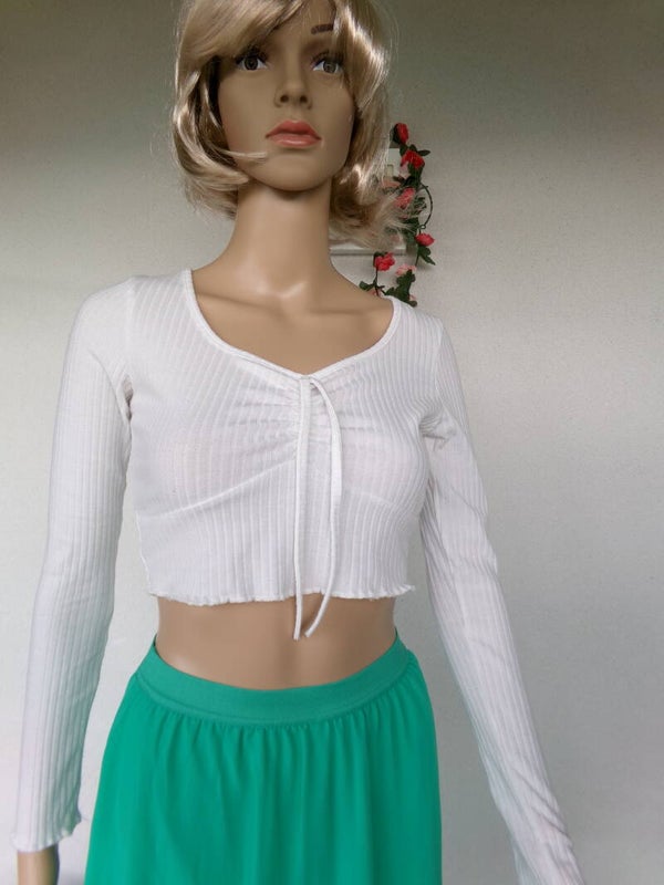 Petit haut court Blanc, Rose avec manches longues tendance Taille 36 PRETTYLITTLETHING TOUT EN STOCK