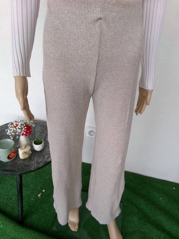 Pantalon côtelé taille élastique Coupe large Beige Taille 34/36