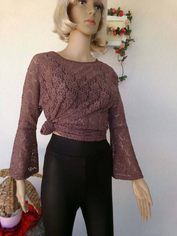 Haut à manches évasées dentelle  Rose Taille 36 Marque JACQUELINE DEYONG