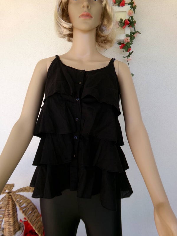 Haut à fines bretelles volantés très topissime Noir MARQUE WOMAN COP TAILLE 2