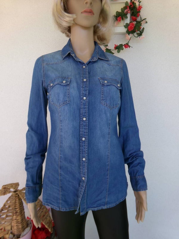 Chemise Jeans Blue clair STRADIVARIUS TAILLE S