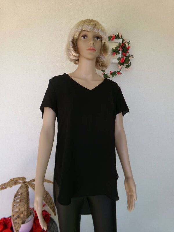 Haut fluide noire stylé Col V MADE IN ITALY Taille UNIQUE