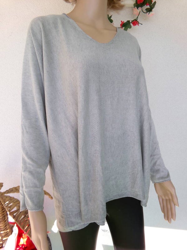 Haut Gris manches larges léger original MARQUE BY COCO MADE IN ITALY Taille Unique