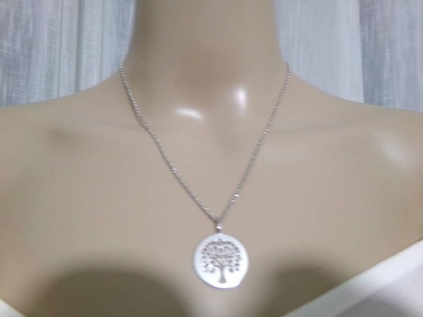 PENDENTIF ARBRE DE VIE 20MM OR BLANC AJOURE HOMME FEMME CHAINE 45 CM