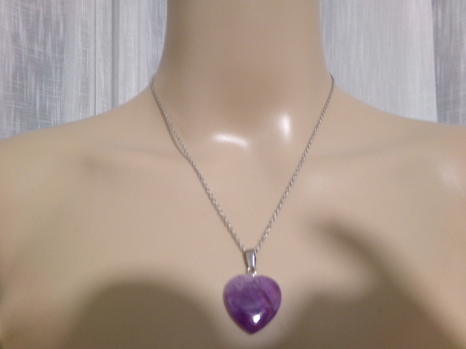 Pendentif COEUR AMETHYSTE 20MM HOMME FEMME CORDON CUIR NOIR OU CHAINE AU CHOIX