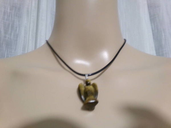 PENDENTIF Motif ANGE OEIL DU TIGRE 25MM HOMME FEMME CORDON CUIR NOIR OU CHAINE AU CHOIX