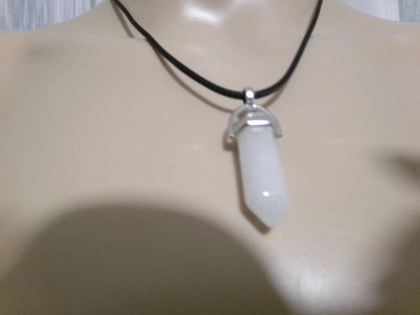 PENDENTIF POINTE 30MM (POINTE) CRISTAL DE ROCHE HOMME FEMME CORDON CUIR NOIR OU CHAINE AU CHOIX