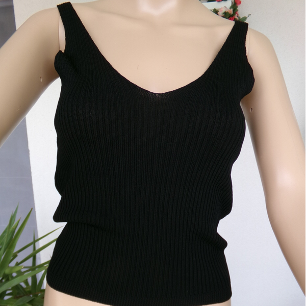 Top en V noir Printemps-Eté 65% Viscose-Polyester Taille 2 NEUF