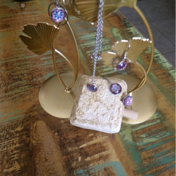 PARURE D Collier Bracelet Boucles d'oreilles, branchés, décalés, UNIK Fait Main