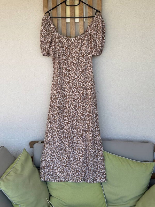 Robe fleurie rafraîchissante et fendue beige blanc neuf L 40-42