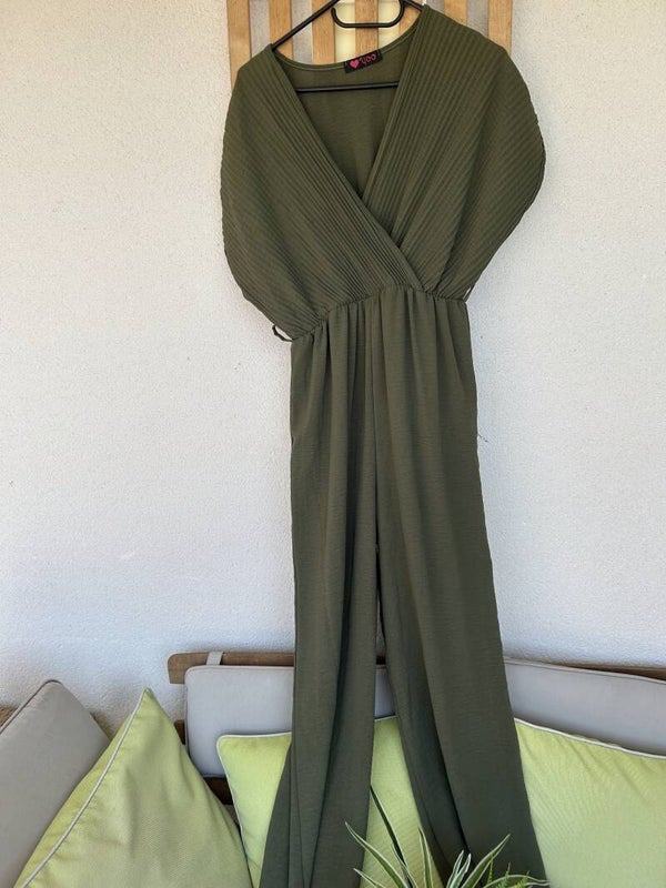 Tunique decolleté fluide vert kaki mode pantalon TU