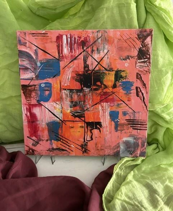 PETITE TOILE 25X25 SUR 2 MM Plate INTITULE LA ROSERAIE SIGNE AJ