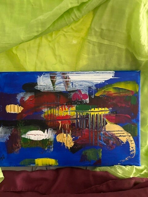 PETITE TOILE 20X30 SUR 1CM INTITULE BLEU INFINI SIGNE AJ