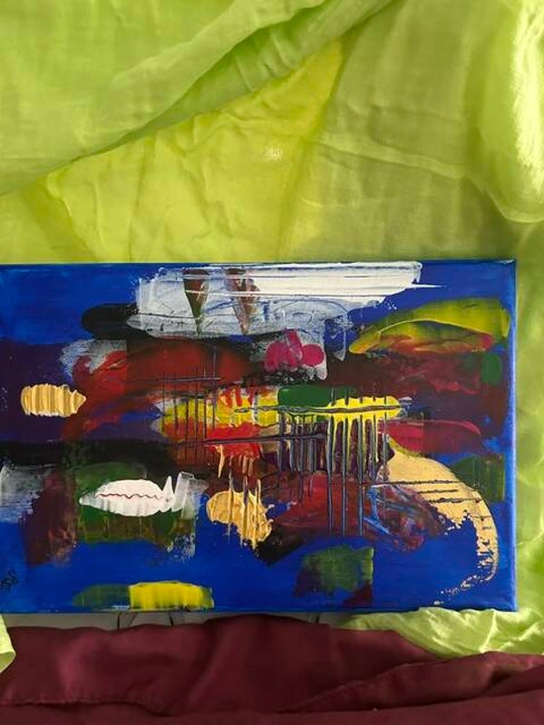 PETITE TOILE 20X30 SUR 1CM INTITULE BLEU INFINI SIGNE AJ