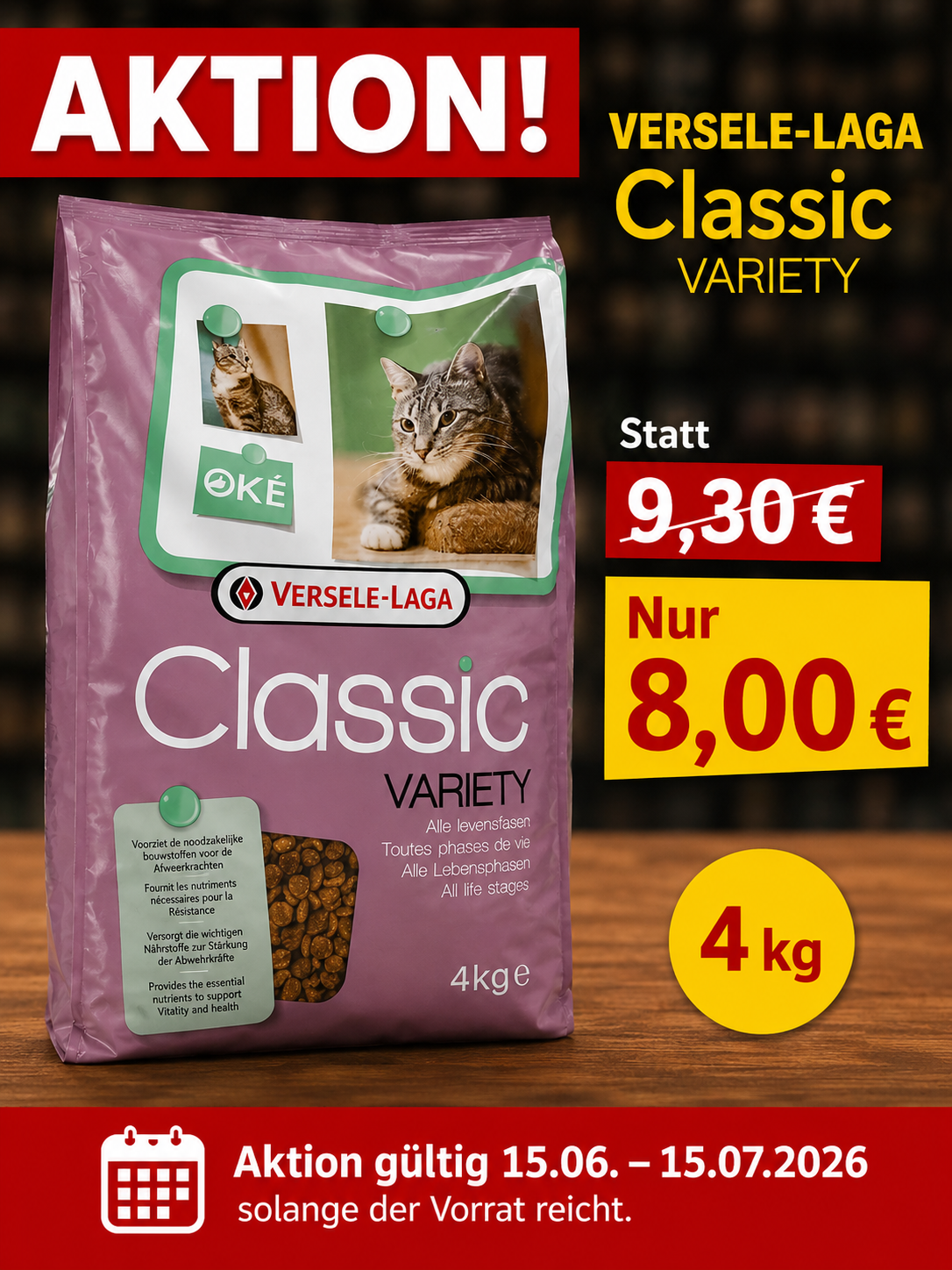 Versele-Laga Classic Cat Variety Katzenfutter Adult Fisch 4 kg - 4 kg
