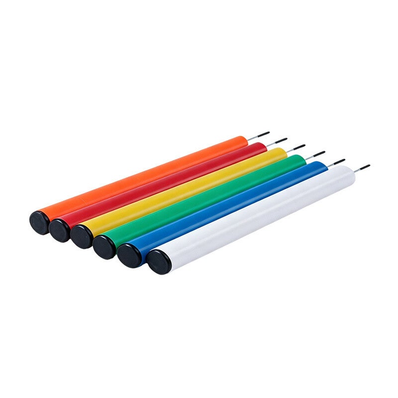 Obstacle poles, slalom poles, grid and boundary poles with pole bases for agility circuits.