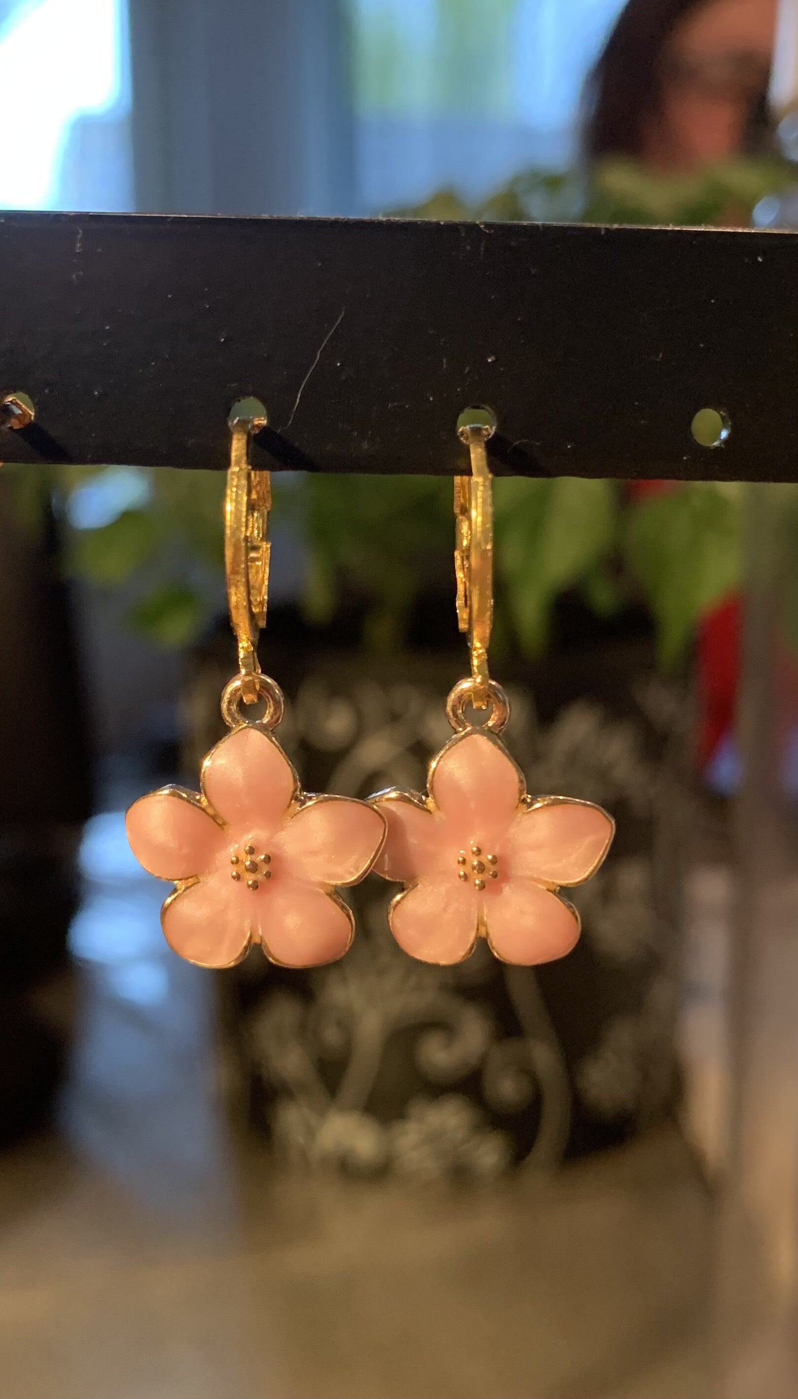 Pink flower earrings