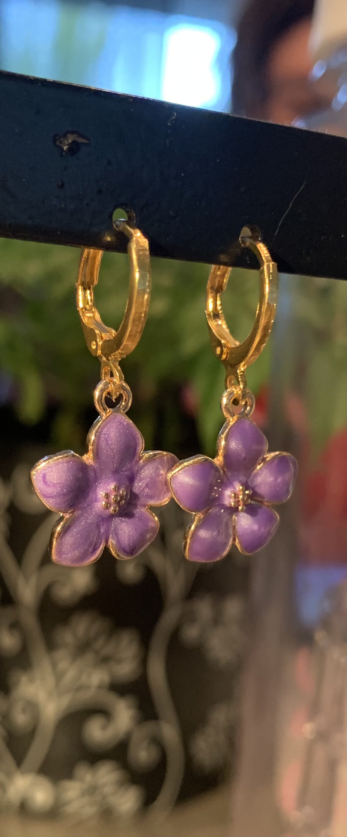 Purple flower earrings