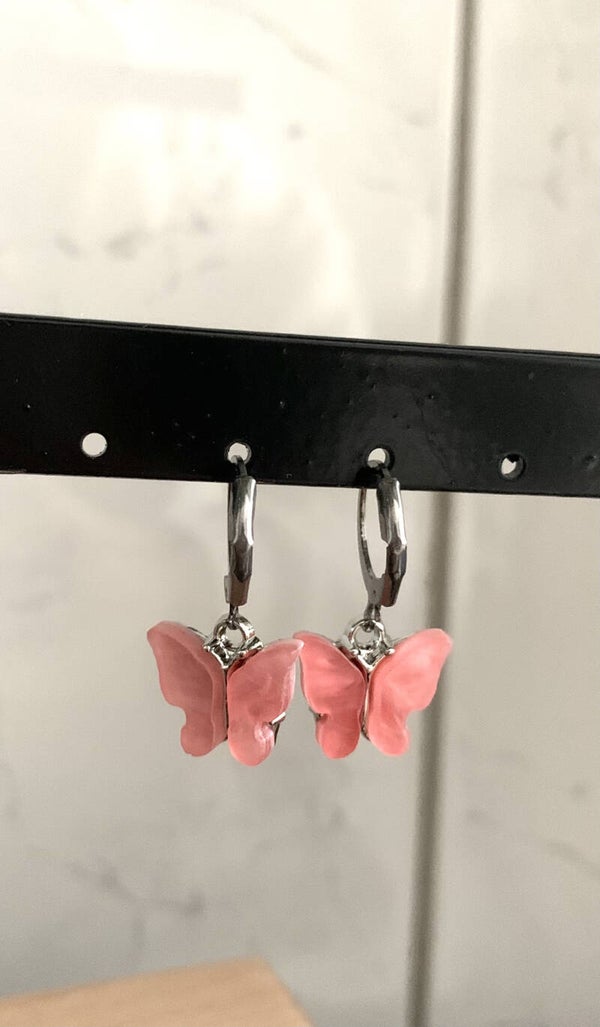 The pink butterfly earrings