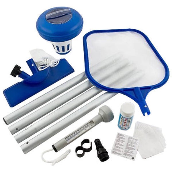 LIMPIAFONDOS PISCINAS C/RECOGEHOJAS+DOSIF.+TERMOM.+KIT ANALISIS+KIT REPAR