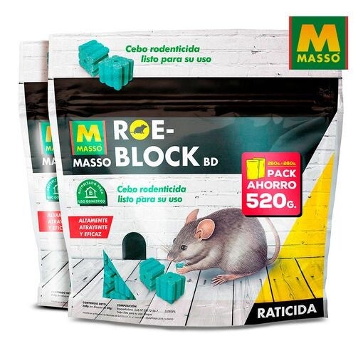 Pack 2 Unids - Raticida Roe-block 260 Gr + 260 Gr Masso