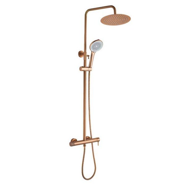 BARRA BAÑO CAPRI PVD BRONCE MONOMANDO TERMOSTÁTICO ROCIOADOR REDONDO