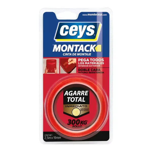 CINTA DOBLE CARA MONTACK AGARRE TOTAL 19 mm x 2,5 m,