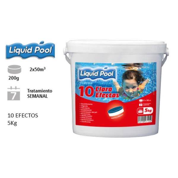 CLORO 10 EFECTOS BI CAPA LIQUID POOL TABLETAS 200 GR 5KG