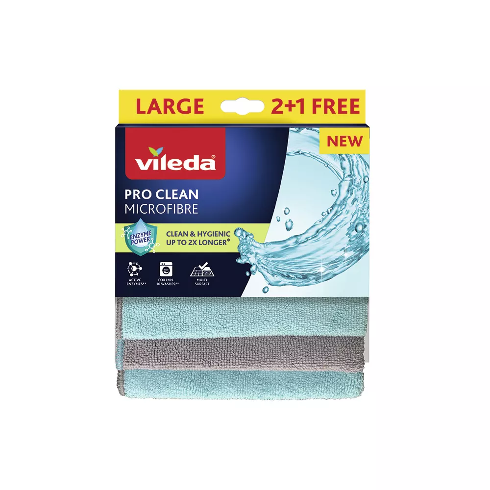 BAYETA MICROFIBRA PRO CLEAN, 34 x 30 cm, 2 + 1 uds, BLISTER