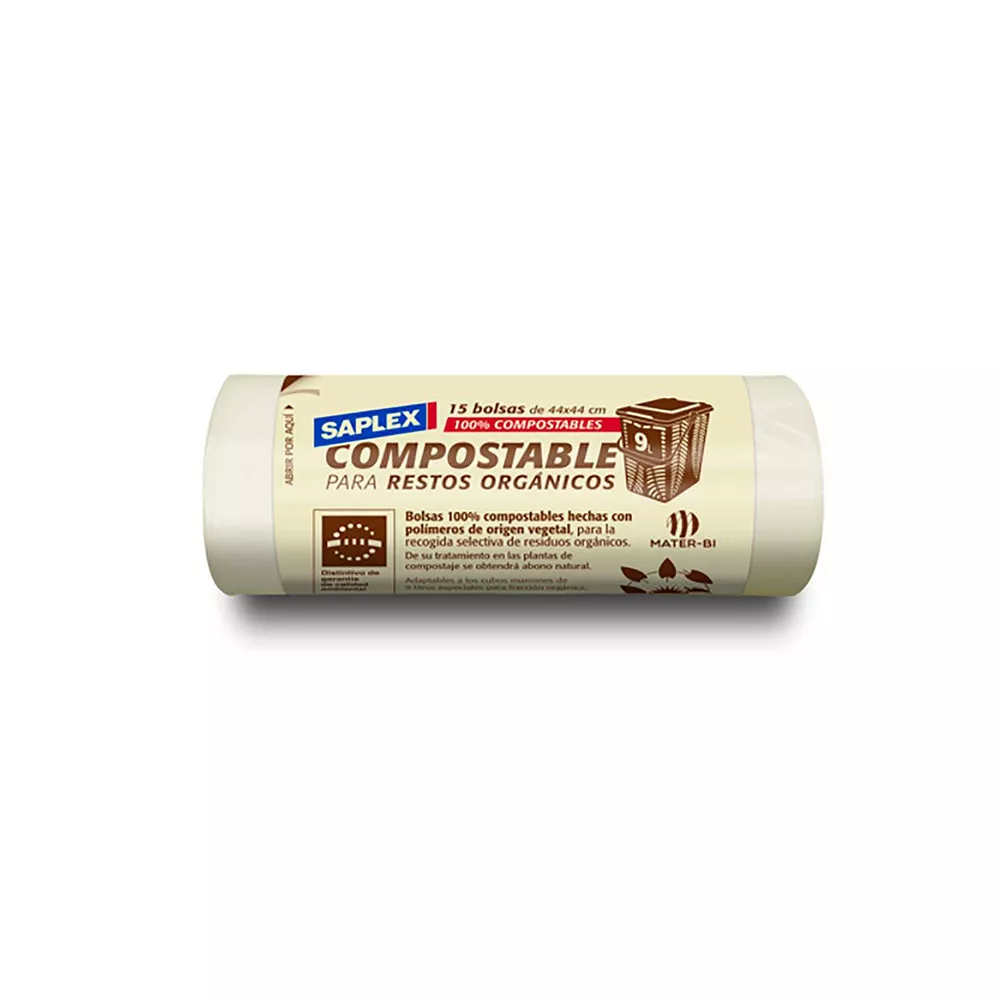 BOLSA DE BASURA COMPOSTABLE 9 L, 44 x 44 cm, 15 uds