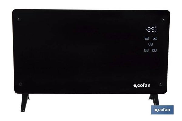 Convector radiante de panel de vidrio | Potencia: 2000 W | Mando a distancia | Control vía app | Compatible con asistente de voz | Temporizador 24 h