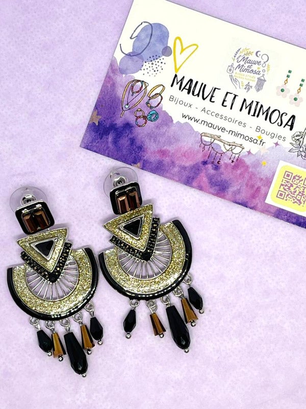 Boucles d’oreilles éclat noir et or