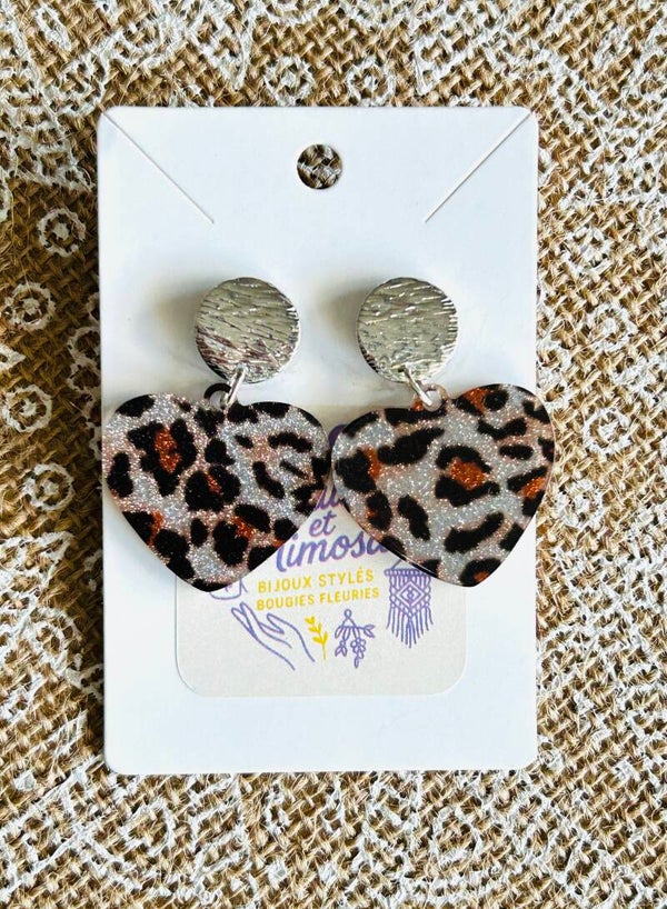 Boucles d’oreilles cœurs léopards pailletés