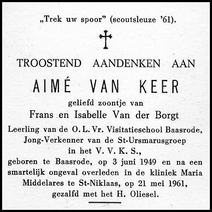 Heemkring Baceroth - Baasrode - bidprentje Aimé Van KeerBidprentje Aimé Van Keer