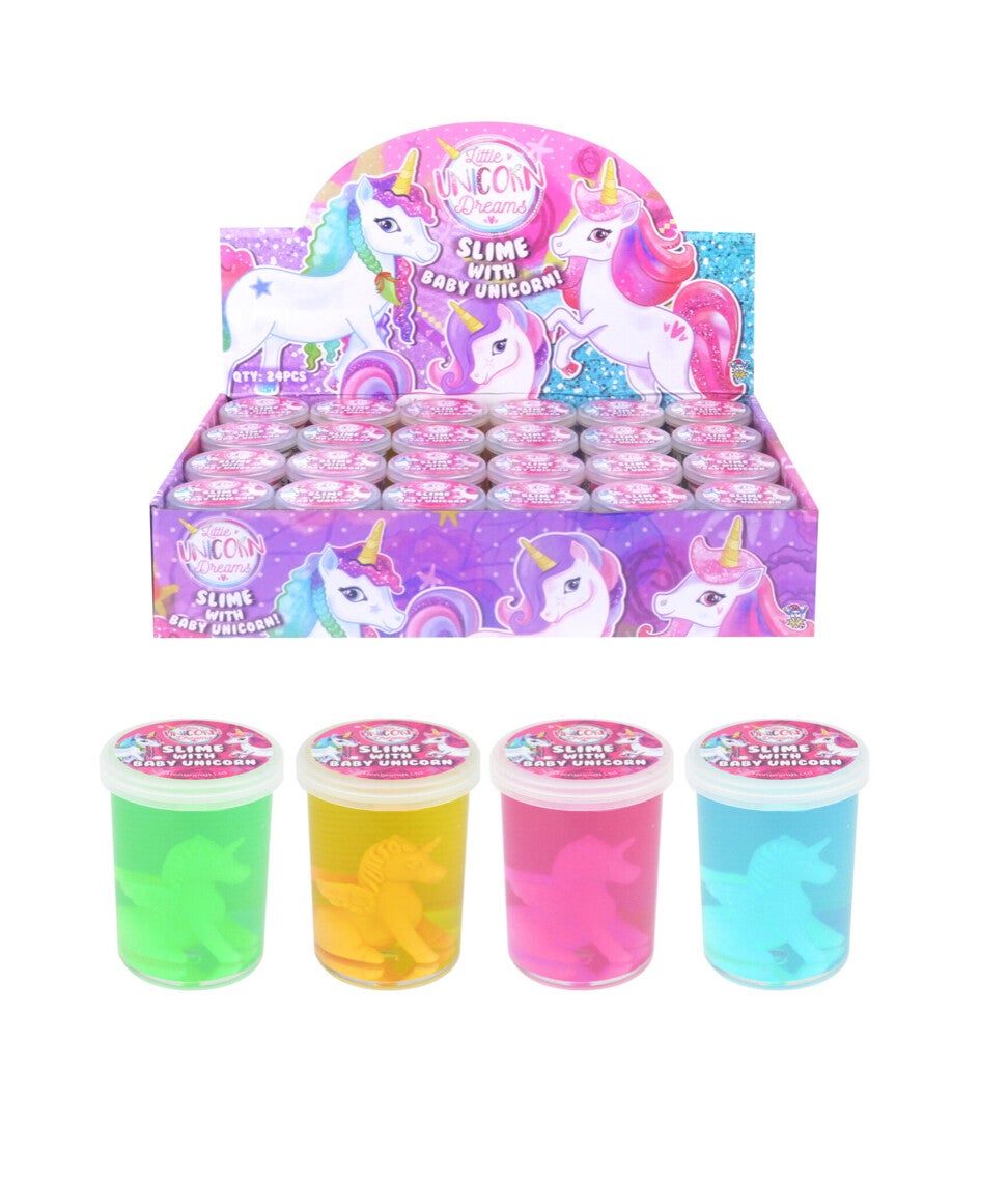 Clear Slime with Unicorn Tubs (6cm x 4.8cm) 4 Assorted Colours
