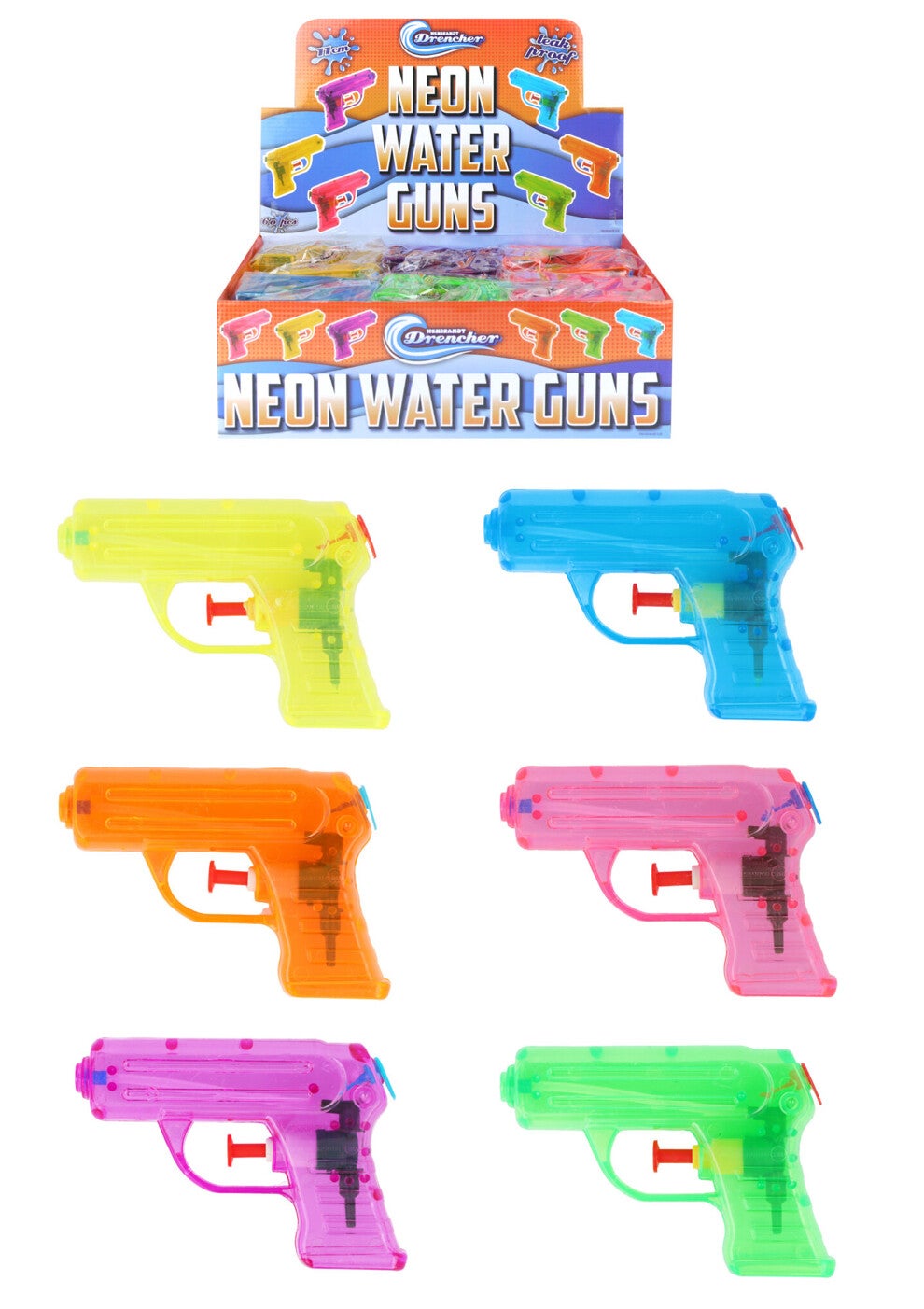 Water Gun (11cm) 6 Assorted Neon Colours
