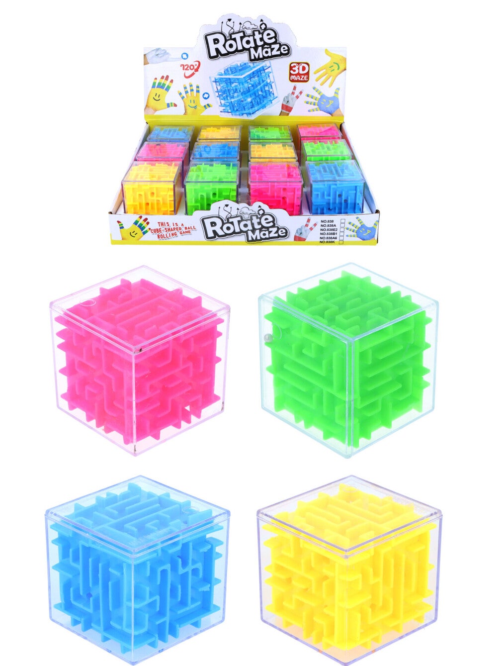 Neon 3D Puzzle Maze Cubes (5.3cm) 4 Assorted Colours