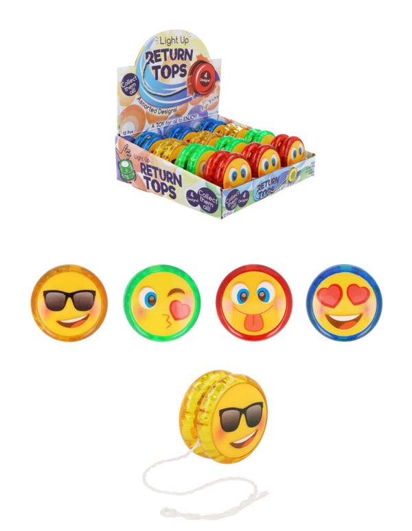Light Up Yellow Smile Face Return Tops (5.4cm) 4 Assorted Designs