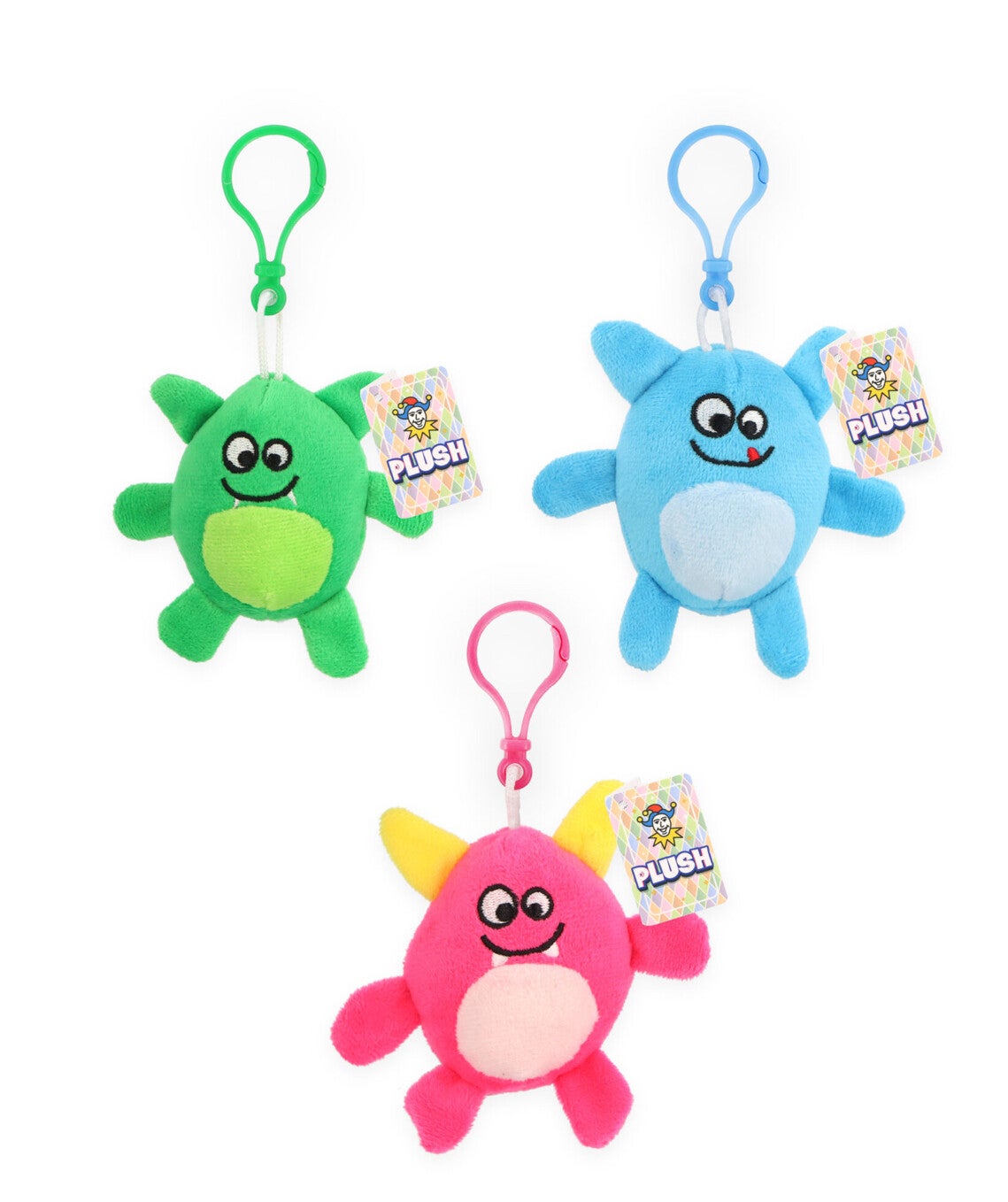 Monster Plushies with Plastic Clips (3″/8cm) 3 Assorted Colours